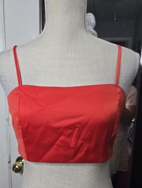 House Of Harlow 1960 Womens Red Satin Crop Top Smocking Women Sz S NWT